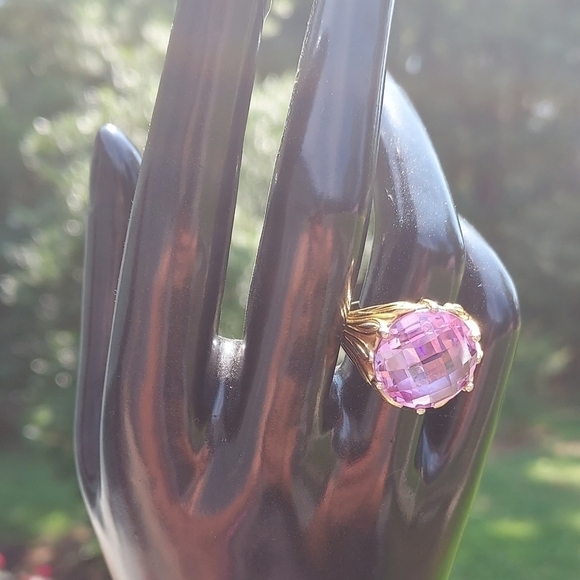 Fancy Cut Amethyst Gold Tone Over Sterling Silver 925 Size 9 - Picture 4 of 4